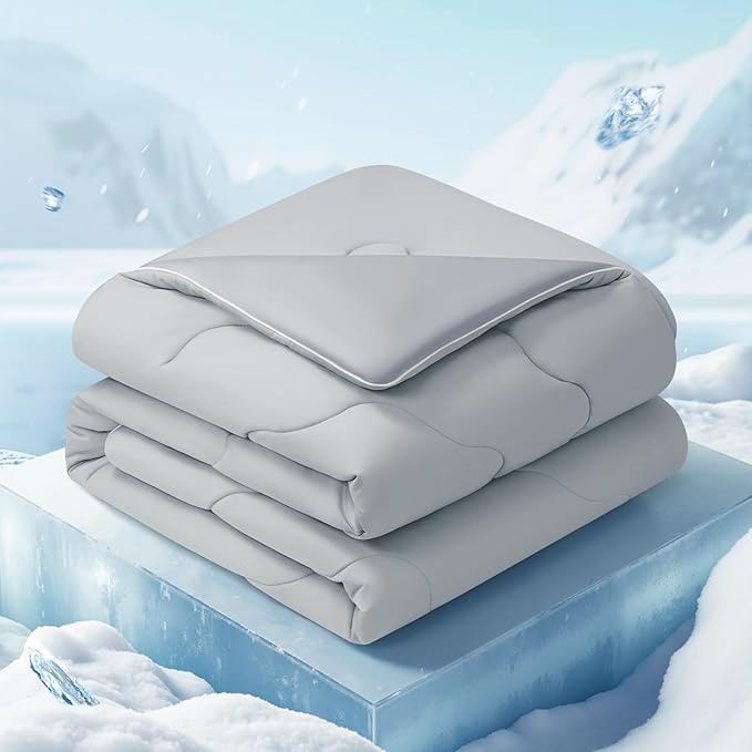 EASELAND All Season Cooling Comforter King, Cold Touch Fabric Absorbs Body Heat, 300GSM Super Soft, Cooling Blanket for Night Sweats Hot Sleeper (Gray-All Season, King(108"X90"))