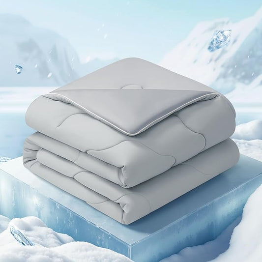 EASELAND All Season Cooling Comforter King, Cold Touch Fabric Absorbs Body Heat, 300GSM Super Soft, Cooling Blanket for Night Sweats Hot Sleeper (Gray-All Season, King(108"X90"))