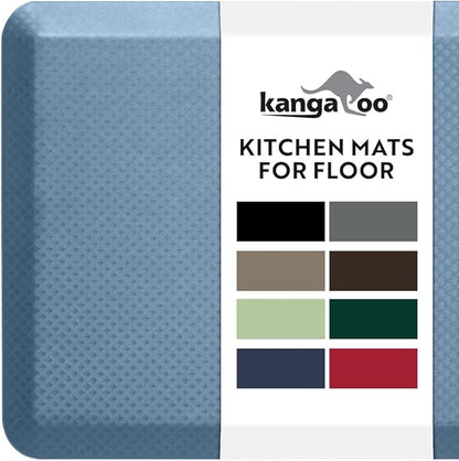 KANGAROO Thick Ergonomic Anti Fatigue Mats for Kitchen Floor, 39x20, Cushioned Standing Office Desk Mat, Waterproof Scratch Resistant Topside, Supportive All Day Comfort Padded Foam Rugs, Sky Blue
