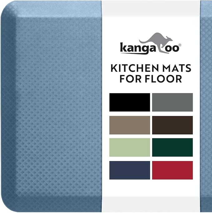 KANGAROO Thick Ergonomic Anti Fatigue Mats for Kitchen Floor, Cushioned Standing Office Desk Mat, Waterproof Scratch Resistant Topside, Supportive All Day Comfort Padded Foam Rugs, 17x24, Sky Blue