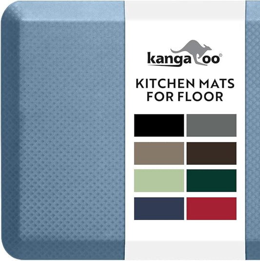 KANGAROO Thick Ergonomic Anti Fatigue Mats for Kitchen Floor, Cushioned Standing Office Desk Mat, Waterproof Scratch Resistant Topside, Supportive All Day Comfort Padded Foam Rugs, 17x24, Sky Blue