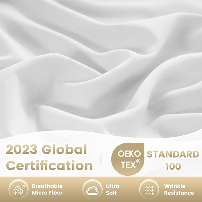 Twin Sheet Set - 3 Piece Super Soft Breathable Bed Sheet & Pillowcase Set, 16" Deep Pocket Hotel Luxury Wrinkle Free Easy Care Bedding Sheets, White