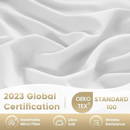 Full Sheet Set - 4 Piece Silky Ultra Soft Breathable Bed Sheet Set, 16" Deep Pocket for Mattress,Hotel Luxury Clearance Full Size Sheet Sets & Wrinkle Free,Easy Care Cooling Bedding Sheets（White）