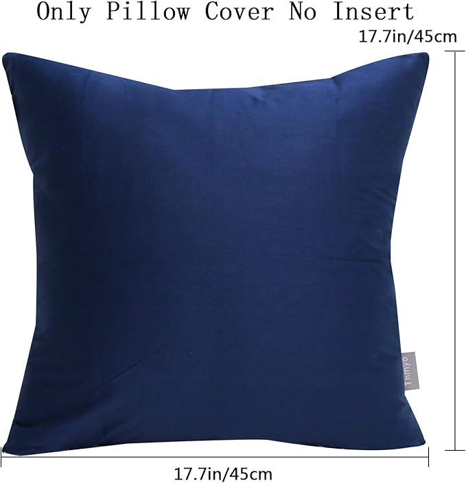 Thmyo 4-Pack 100% Cotton Comfortable Solid Decorative Throw Pillow Case Square Cushion Cover Pillowcase Sublimation Blank Pillow Covers Christmas DIY Throw Pillowcase(18x18inch/45x45cm,Midnight Blue)