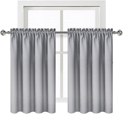 DWCN Blackout Curtains for Living Room Thermal Insulated, Energy Saving & Noise Reducing Bedroom Curtains, Silver Grey, W 52x L 36 Inch, Set of 2 Rod Pocket Curtain Panels