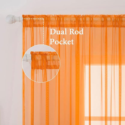 MIULEE 2 Panels Solid Fall Color Sheer Window Curtains Elegant Window Voile Panels/Drapes/Treatment for Bedroom Living Room (54X72 Inches Orange)