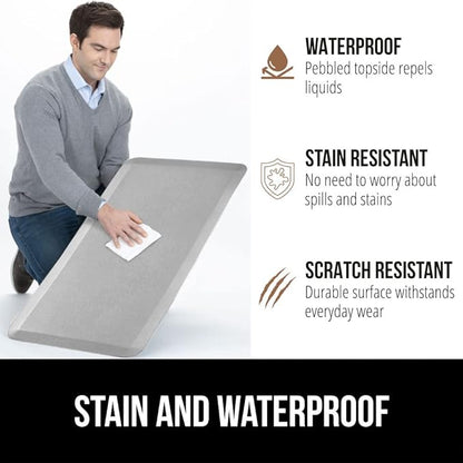 GORILLA GRIP Comfortable Cushioned Kitchen Mats for Floor, 39x20, Waterproof and Stain Resistant Soft Top, 3/4 Inch Thick Ergonomic Standing Desk Anti Fatigue Mat, Foam Supports Feet, Light Gray
