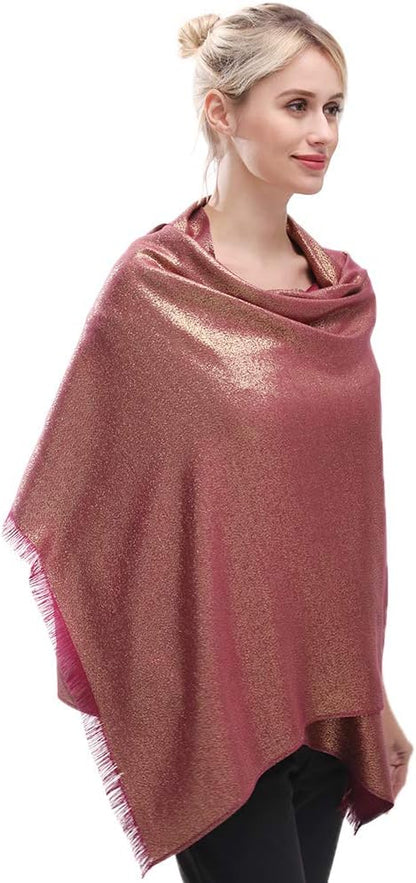 LMVERNA Women's Sparkling Metallic Soft Pashmina Shawls and Wraps Scarf in Solid Colors