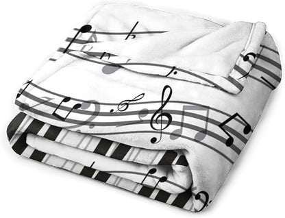 Music Blanket Black White Piano Keys Music Note Modern Abstract Art Print Soft Cozy Lightweight Throw Blanket for Women Men Bedroom Living Room Dorm Chair Sofa Travel 70x80in
