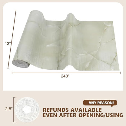 2-Layer Drawer and Shelf Liner for Kitchen Cabinet: 12in X 20Ft Non Slip Waterproof Shelf Paper Non Adhesive Refrigerator Liners Cyan Marble Easy Liners for Bathroom with Knife Tape Measure