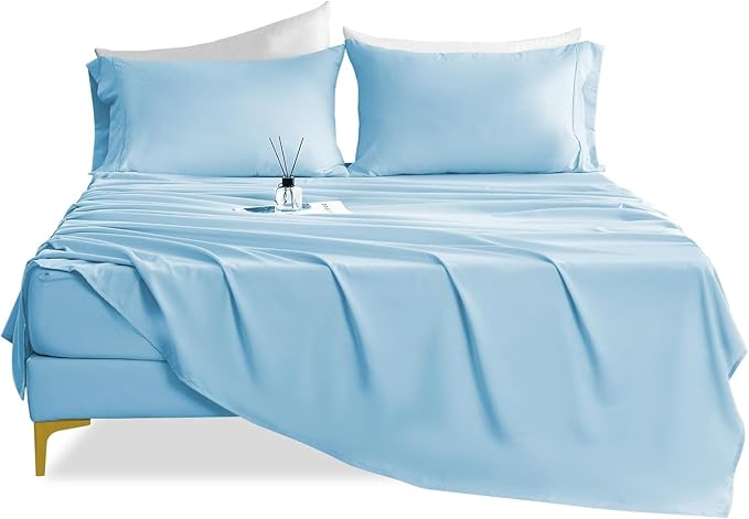 Silky Soft Twin XL Sheet Set - Luxury 3 Piece Breathable Cooling Microfiber Sheets, 16" Deep Pocket Easy Care Wrinkle Free Bedding Sheet and Pillowcase Set, Skye Blue