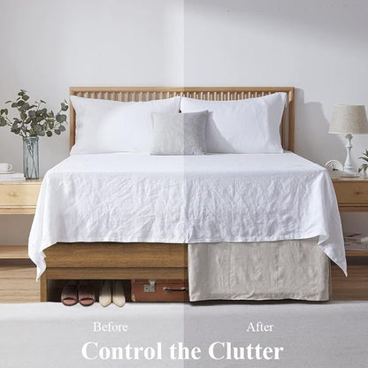 Simple&Opulence Belgian Linen Bed Skirt with Classic 14 inch Tailored Drop Dust Ruffle, Easy Fit Breathable Premium Natural Flax- Basic Linen, King