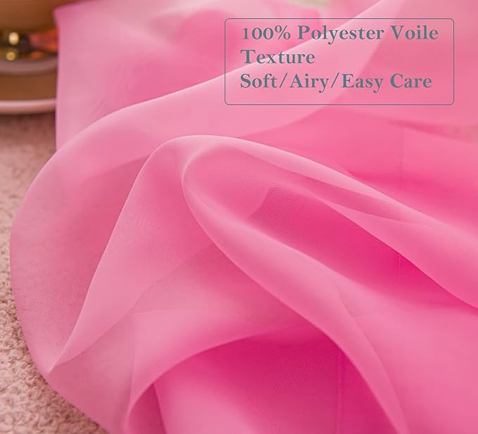 PI Pink Sheer Curtains with Eyelets,Light Filter Window Sheer Draperies for Girls Room/Beauty Care 2 Panels (W52 X L72, Bright Pink)