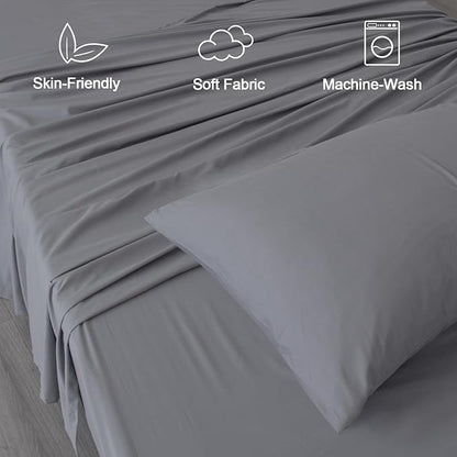 SPRINGSPIRIT Twin XL Sheet Sets, 4 Piece Bed Sheets Set Deep Pockets, Super Soft Twin XL Sheets, Breathable Bedding Sheets, Grey