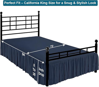 Shreem Linen Ruffled Bed Skirt with Split Corners, Gathered Style, 100% Microfiber, 24-Inch Drop, Dust Ruffle Bedskirt with Platform, Cal-King, Navy Blue