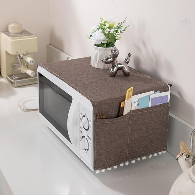 Microwave Oven Cover Dust Oil Proof Cotton Linen Waterproof Fabric Cloth Machine Protector Decorative Kitchen Appliance Cover 30 * 90cm Oven Cover Cloth Dust Cover(white)