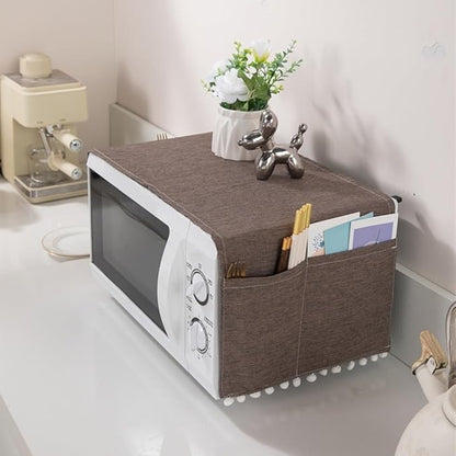 Microwave Oven Cover Dust Oil Proof Cotton Linen Waterproof Fabric Cloth Machine Protector Decorative Kitchen Appliance Cover 30 * 90cm Oven Cover Cloth Dust Cover(brown)