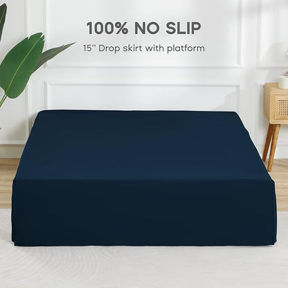 SONIVE Queen Bed Skirt,15" Drop Pleated Dust Ruffle,Classic Tailored Easy Fit Brushed Microfiber Skirts Hotel Quality Shrinkage & Fade Resistant Navy Blue