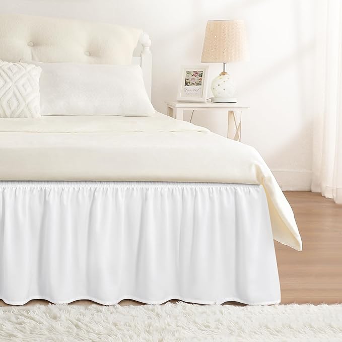 RIMELA Bed Skirt Twin Size Moon White 15 Inch Drop, Wrap Around Elastic Bedskirt, Dust Ruffle for Adjustable Bed Base Soft Durable Fabric Machine Washable Easy to Install Bed Skirts