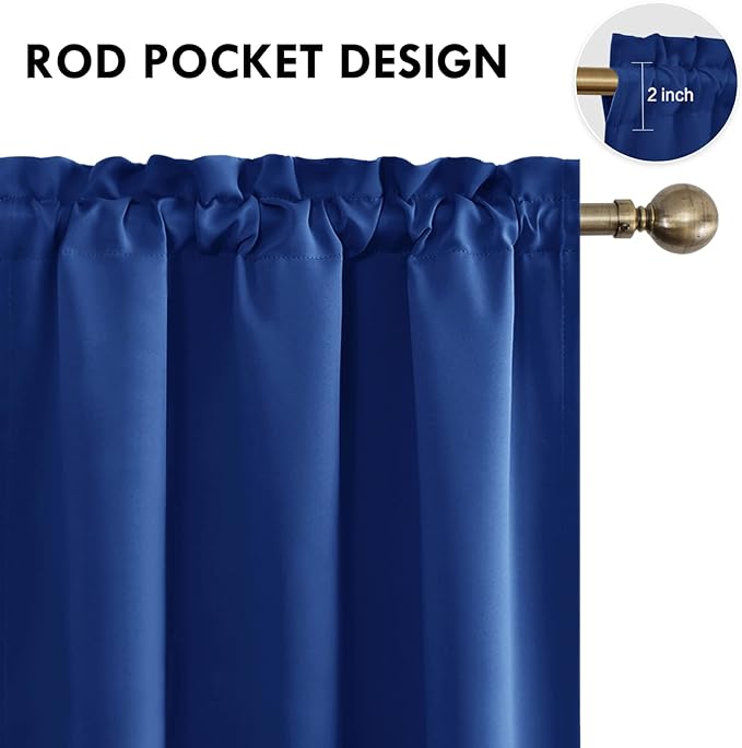 DWCN Blackout Curtains Room Darkening Thermal Insulated Bedroom Curtains Window Curtain Panels, 38 x 54 inches Long, Set of 2 Classic Blue Rod Pocket Drapes