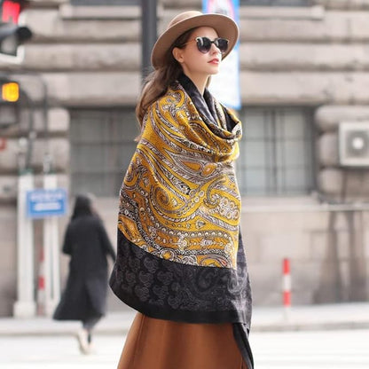 DANA XU 100% Merino Wool Extra Large Pashmina Blanket Travel Scarf Cashmere Wrap for Women Fall Winter Oversize Shawl Floral