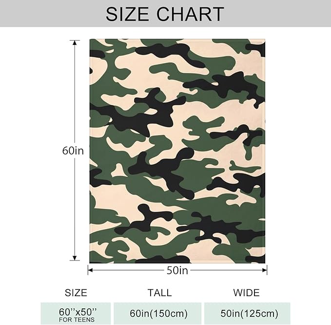 Green Camo Throw Blanket for Couch, Super Soft Fuzzy Throws Warm Comfortable Plush Fleece Blanket, Fashion Decorative Flannel Fleece Blanket for All Season(50 x 60 in, Green Camo)