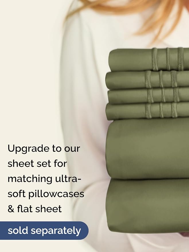 Extra Deep Cal King Fitted Sheet - Hotel Luxury Single Fitted Sheet Only - Easily Fits 18 inch to 24 inch Mattress - Ultra Soft, Wrinkle Free with Extra Deep Pockets - Breathable & Comfy - Sage Green