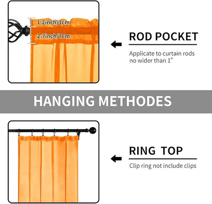 Sheer Curtains 54 Inches Long 2 Panels, Rod Pocket Short Curtain for Kitchen, Bedroom, Cafe Window(Orange 38" W x 54" L)