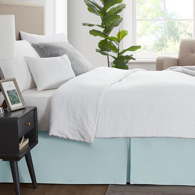 Nestl Light Baby Blue Full XL Bed Skirt - Full XL Size Bed Skirt 14 Inch Drop - Brushed Microfiber Bed Skirts - Hotel Quality Pleated Bed Skirt - Shrinkage & Fade Resistant