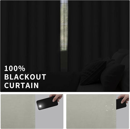Easy-Going Linen Look 100% Blackout Curtain 52x63 Inch Window Curtain Drapes for Bedroom, Living Room Thermal Insulated Room Darkening (Set of 2 Panels, Stone)