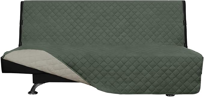 Easy-Going Futon Sofa Slipcover Reversible Sofa Cover Armless Futon Cover Furniture Protector Couch Cover Water Resistant Pets, Kids, Children, Dog, Cat (Futon, Greyish Green/Beige)