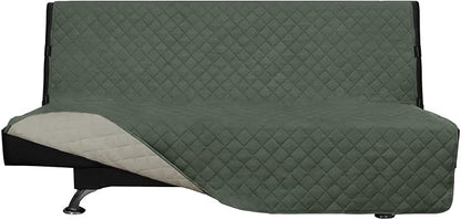 Easy-Going Futon Sofa Slipcover Reversible Sofa Cover Armless Futon Cover Furniture Protector Couch Cover Water Resistant Pets, Kids, Children, Dog, Cat (Futon, Greyish Green/Beige)