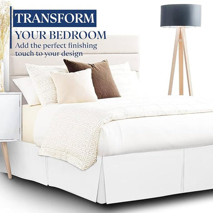 SKY BEDDINGS Luxury Pleated Twin Bed Skirt with Split Corners - 21 Inch Tailored Drop - Pleated Dust Ruffle - Wrinkle-Free 100% Microfiber - Easy Fit, Soft & Durable - White