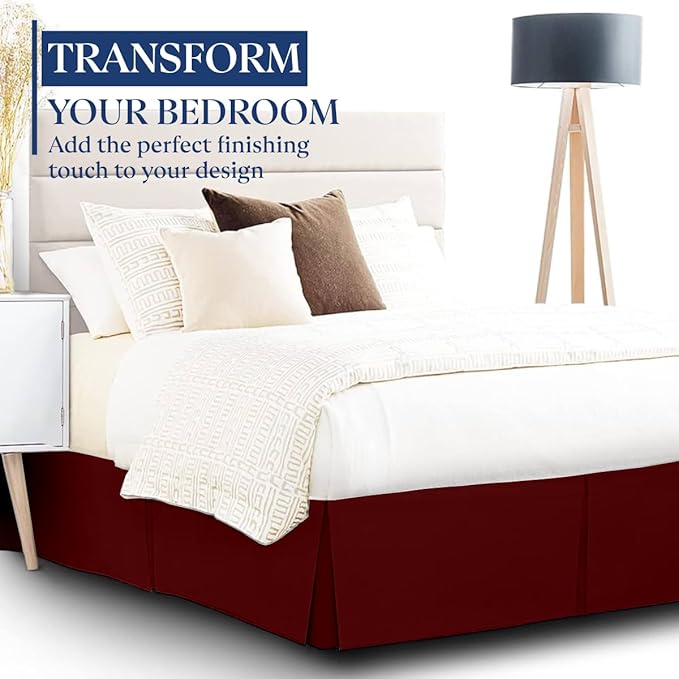 SKY BEDDINGS Luxury Pleated Full Bed Skirt with Split Corners - 14 Inch Tailored Drop - Pleated Dust Ruffle - Wrinkle-Free 100% Microfiber - Easy Fit, Soft & Durable - Burgundy