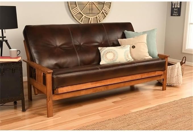 BOWERY HILL Full-Size Faux Leather Futon in Java Brown-Frame Not Included