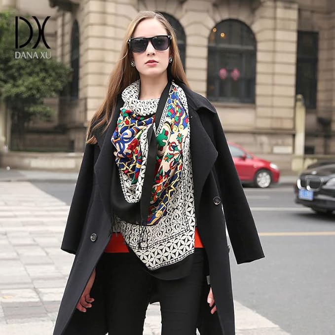 DANA XU 100% Merino Wool Extra Large Pashmina Blanket Travel Scarf Cashmere Wrap for Women Fall Winter Oversize Shawl Floral