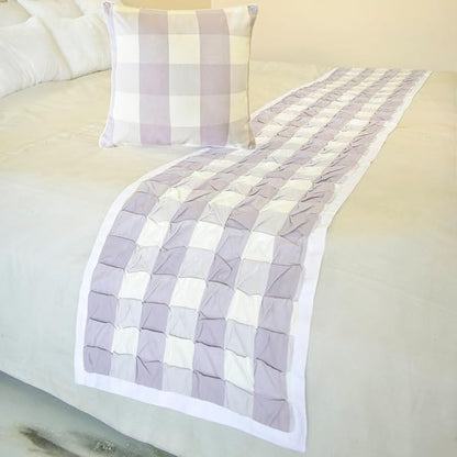 The HomeCentric King/Queen/Twin Lavender Decorative Bed Runner King 90"x18" Bed Runner with One Pillow Cover, Checkered, Buffalo Plaid, Check Bed Scarf on Cotton Fabric - Lavender Plaid Knots