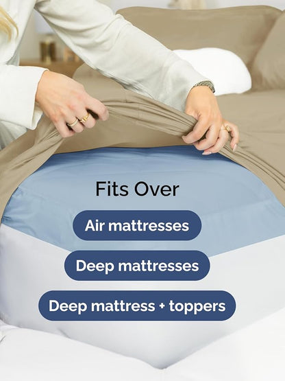 Extra Deep Pocket Cal King Sheets - 4 Piece Breathable & Cooling Bed Sheets - Hotel Luxury Bed Sheet Set - Soft, Wrinkle Free & Comfy - Easily Fits Extra Deep Mattresses - Deep Pocket Beige Sheets Set