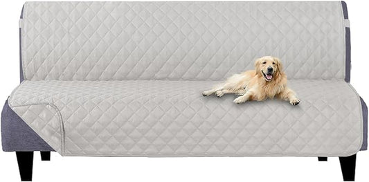 U-NICE HOME Futon Sofa Covers Reversible Sofa Slipcover Armless Cover Furniture Protector Couch Cover Water Resistant (Futon, Light Grey/Light Grey)