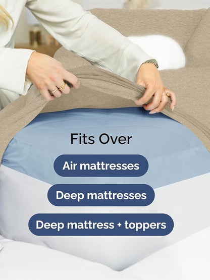 Extra Deep Twin XL Fitted Sheet - Hotel Luxury Single Fitted Sheet Only - Easily Fits 18 to 24 inch Mattress - Soft, Wrinkle & Fade Free with Extra Deep Pockets - Breathable & Comfy - Heathered Beige