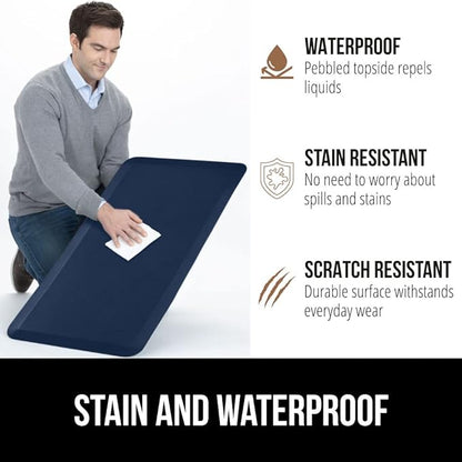 GORILLA GRIP Comfortable Cushioned Kitchen Mats for Floor, Waterproof and Stain Resistant Soft Top, 3/4 Inch Thick Ergonomic Standing Desk Anti Fatigue Mat, Foam Supports Ankles and Feet, 17x24, Navy