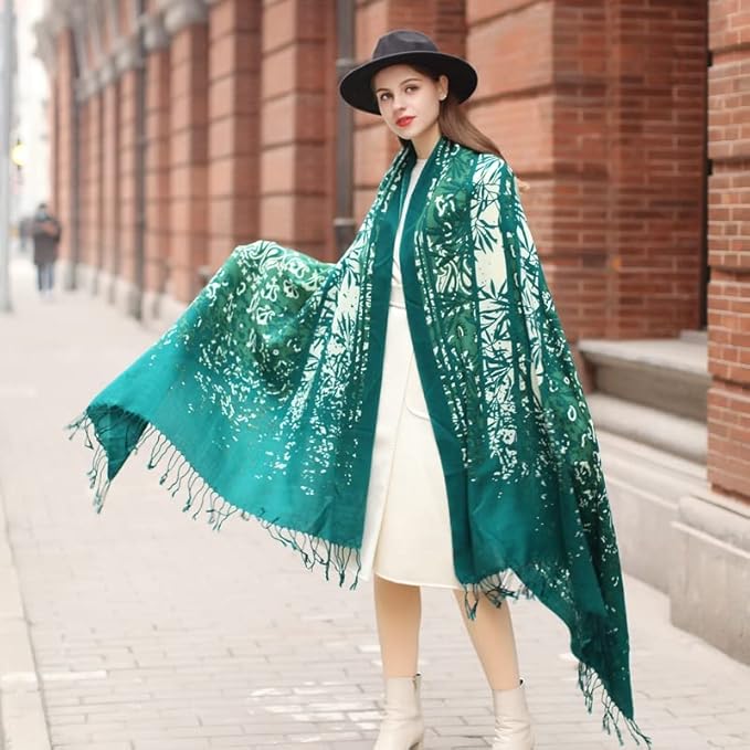 DANA XU 100% Merino Wool Pashmina Shawl for Women 96"x43", Oversized Cashmere Wrap with Tassels, Floral Travel Blanket Cape