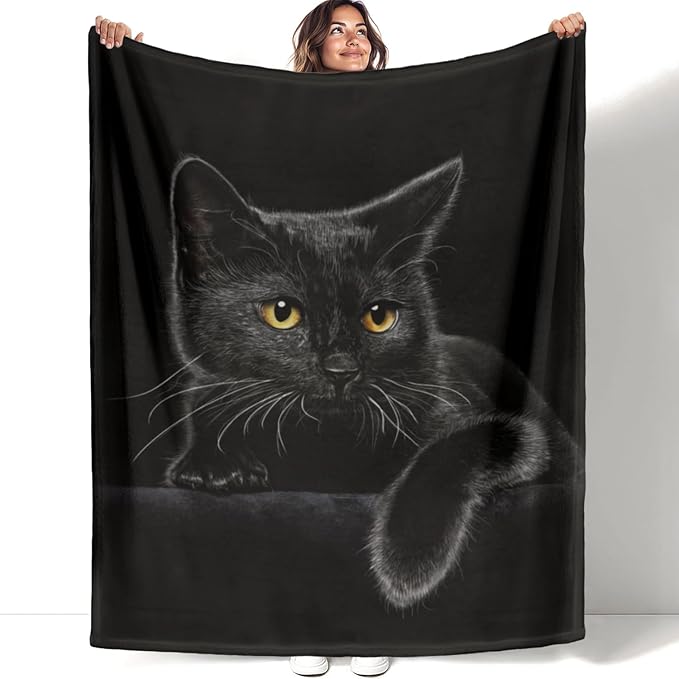 HommomH Black Cat Blanket for Women Girls, Cat Lover Gifts, Soft Fleece Throw Blankets for Sofa Couch Bed, Cozy Home Decor for Bedroom Living Room, 50" x 80"
