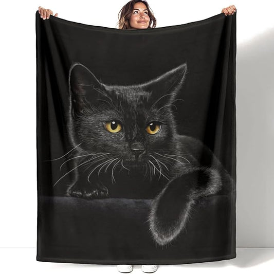 HommomH Black Cat Blanket for Women Girls, Cat Lover Gifts, Soft Fleece Throw Blankets for Sofa Couch Bed, Cozy Home Decor for Bedroom Living Room, 50" x 80"