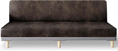 molasofa Leather Like Stretch Futon Slipcover Armless Futon Bed Sofa Cover Furniture Protector with Elastic Bottom, Soft and Washable Futon Cover for Sofa Bed Stay in Place（X Larger，Dark Brown）