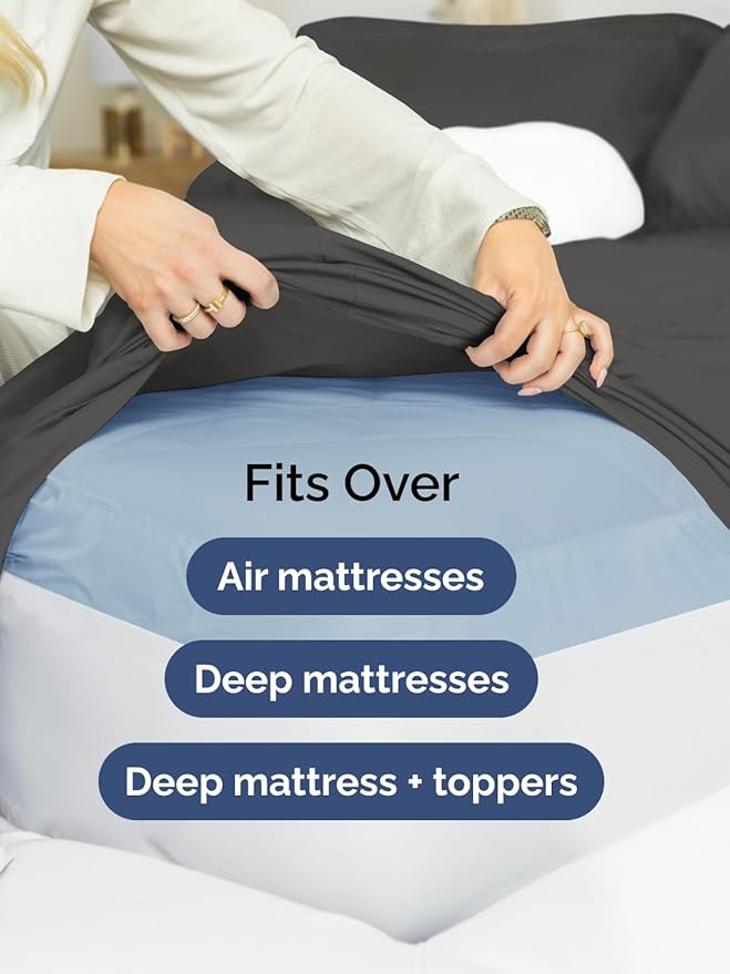 Extra Deep Queen Fitted Sheet - Hotel Luxury Single Fitted Sheet Only - Easily Fits 18 inch to 24 inch Mattress - Ultra Soft, Wrinkle & Fade Free w/Extra Deep Pockets - Breathable & Comfy - Charcoal