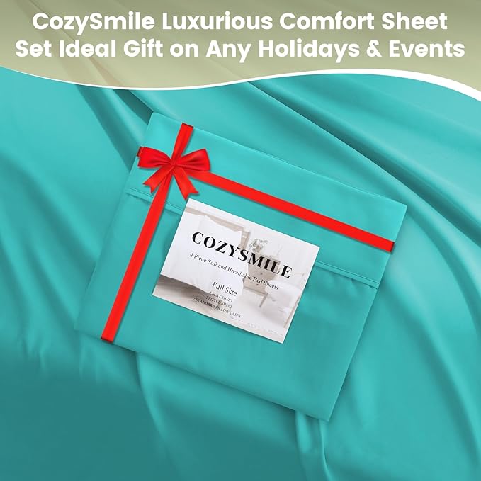 California King Size Sheet Set - Luxury 4 Piece Breathable Soft Sheets for King Size Bed, 16" Deep Pocket Wrinkle Free Cooling Bedding Sheet and Pillowcase Set Cal King Size, Turquoise
