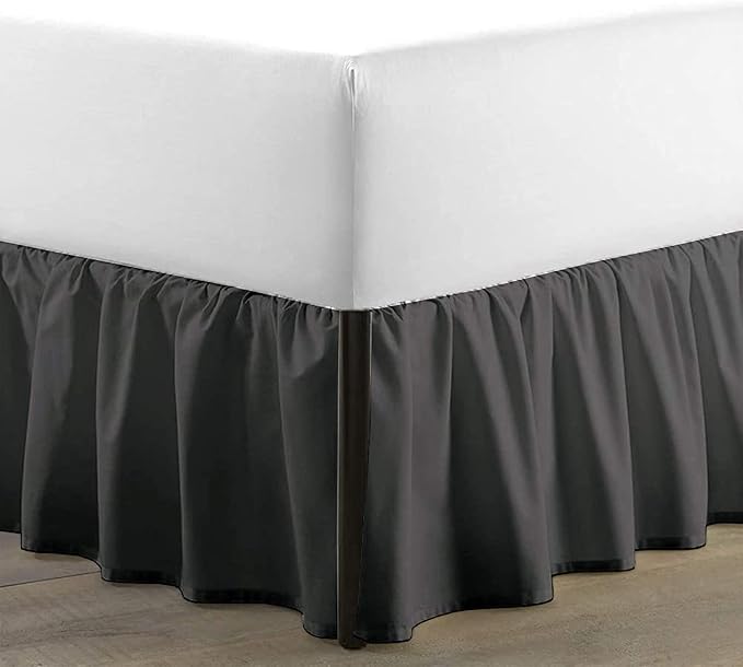SKY BEDDINGS - King Size Ruffled Bed Skirt with Split Corners - 16 Inch Drop Dust Ruffle Bed Skirt with Platform Three Sided Coverage - 100% Microfiber, Dark Grey
