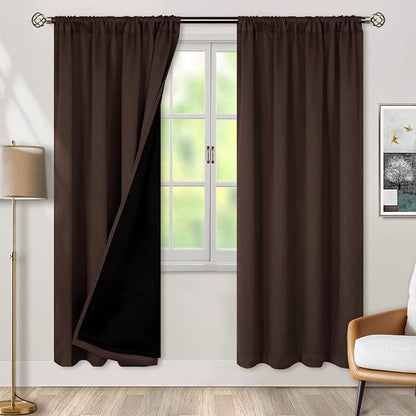 BGment 100% Blackout Curtains for Bedroom with Black Liner, Double Layer Full Room Darkening Thermal Insulated and Noise Reducing Rod Pocket Curtain (42 x 72 Inch, Brown, 2 Panels)