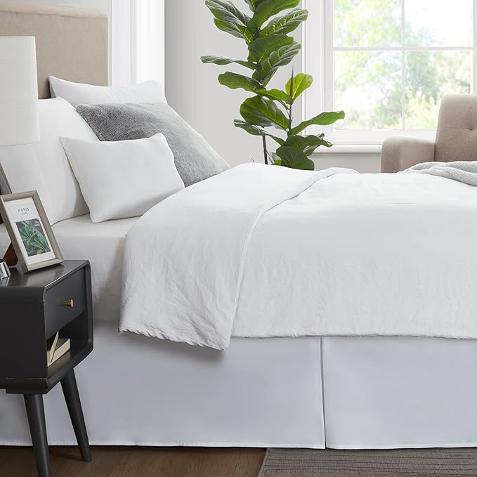 Nestl White Bed Skirt Cal King Size - Cal King Bed Skirt 14 Inch Drop - Brushed Microfiber Bed Skirts - Hotel Quality Pleated Bed Skirt - Shrinkage & Fade Resistant